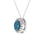 Blue Diamond Circle Pendant Necklace in White Gold