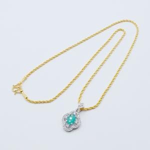 24K Gold Plated Green Gem Diamond Pendant Necklace