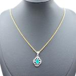 24K Gold Plated Green Gem Diamond Pendant Necklace