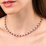 Oval Lab Created Ruby Tennis Necklace in White Gold