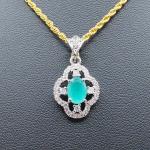 24K Gold Plated Green Gem Diamond Pendant Necklace