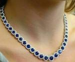 25CT Round Lab Created Sapphire Women's Tennis Necklace 14K White Gold Finish