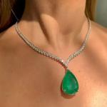 24 Ct Pear Emerald & Diamond Tennis Necklace