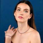 Oval Lab Created Ruby Tennis Necklace in White Gold