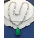 24 Ct Pear Emerald & Diamond Tennis Necklace