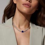 Oval Blue Sapphire & Diamond Tennis Necklace