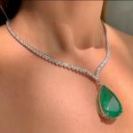24 Ct Pear Emerald & Diamond Tennis Necklace