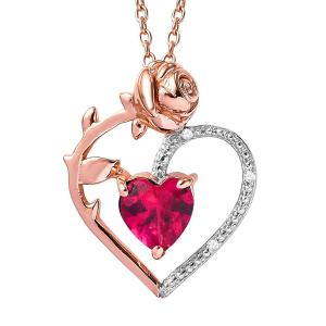 14k Rose Gold Plated Lab Created Ruby Heart Necklace