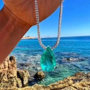 25 Ct Green Paraiba & Diamond Tennis Necklace
