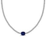 Oval Blue Sapphire & Diamond Tennis Necklace