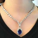 17CT Oval Cut Lab Created Sapphire Women's Tennis Necklace 14K White Gold Finish