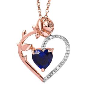 Sapphire Heart Necklace in Rose Gold Plated Silver