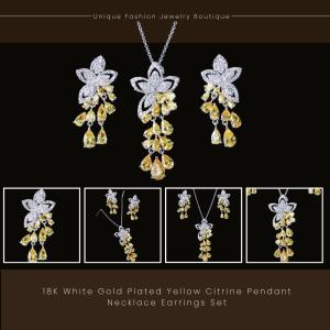 Yellow Citrine Pendant Necklace and Earrings Set