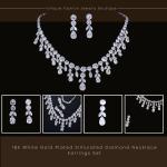 18K White Gold Plated Diamond Necklace and Earrings Set