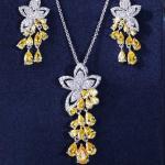 Yellow Citrine Pendant Necklace and Earrings Set