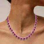 Lab-Created Ruby & Diamond Heart Tennis Necklace