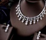18K White Gold Plated Diamond Necklace and Earrings Set