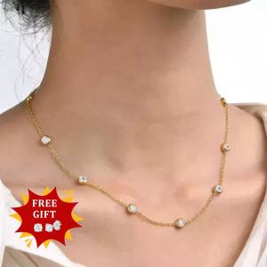 Women's 1 Ct Diamond Station Necklace in 10K Gold