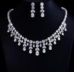 18K White Gold Plated Diamond Necklace and Earrings Set