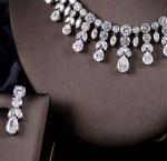 18K White Gold Plated Diamond Necklace and Earrings Set