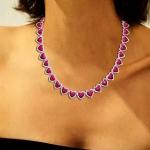 Lab-Created Ruby & Diamond Heart Tennis Necklace