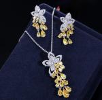 Yellow Citrine Pendant Necklace and Earrings Set