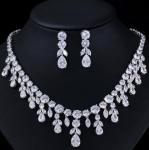 18K White Gold Plated Diamond Necklace and Earrings Set