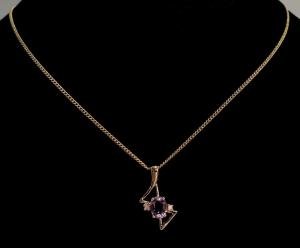 Vintage Gold Plate Diamond & Amethyst Pendant Necklace