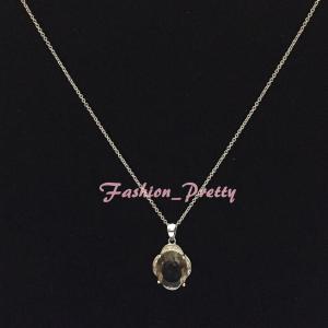 Elegant 4ct Oval Smoky Quartz & Diamond Necklace