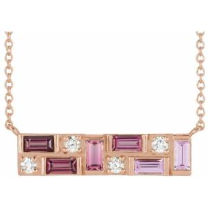 14K Rose Pink Multi-Gemstone and Diamond Necklace