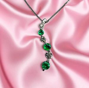 Emerald and Diamond Necklace in 10K White Gold