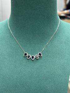 Dainty Halo Sapphire and Diamond Necklace