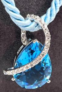 Blue Topaz Teardrop Necklace in 14K White Gold