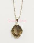Elegant 4ct Oval Smoky Quartz & Diamond Necklace