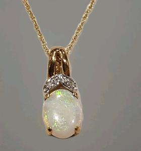 Yellow Gold Opal and Diamond Necklace for Women