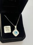 Blue Topaz and Diamond Flower Pendant Necklace