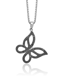 Black Diamond Butterfly Necklace in Sterling Silver