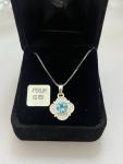 Blue Topaz and Diamond Flower Pendant Necklace