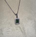 Emerald & Diamond Halo Pendant Necklace in White Gold