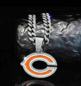 CHICAGO BEARS GEM NECKLACE SILVER BLING NFL Football Pendant & 24" Chain