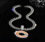 CHICAGO BEARS GEM NECKLACE SILVER BLING NFL Football Pendant & 24" Chain