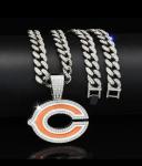 CHICAGO BEARS GEM NECKLACE SILVER BLING NFL Football Pendant & 24" Chain