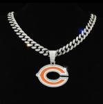 CHICAGO BEARS GEM NECKLACE SILVER BLING NFL Football Pendant & 24" Chain