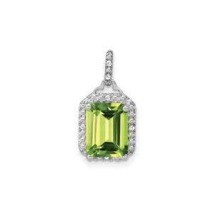 Emerald-Cut Peridot Diamond Halo Pendant Necklace