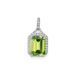 Emerald-Cut Peridot Diamond Halo Pendant Necklace