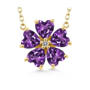 Gemstone Birthstone and White Diamond Flower Pendant Necklace for Women in 92...