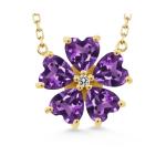 Gemstone Birthstone and White Diamond Flower Pendant Necklace for Women in 92...