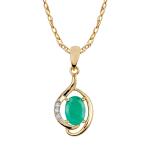 10k Yellow Gold Oval Emerald Diamond Pendant Necklace