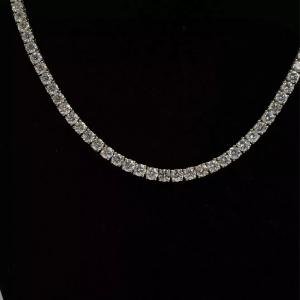 925 Silver 13.5CT Round Cut Lab Grown/CVD Diamond Women's Tennis Necklace 16"