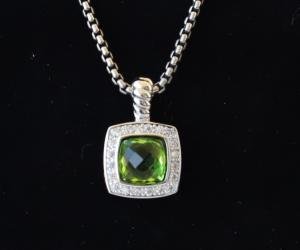 David Yurman Sterling Silver 7mm Albion 18" Necklace Peridot with Diamonds